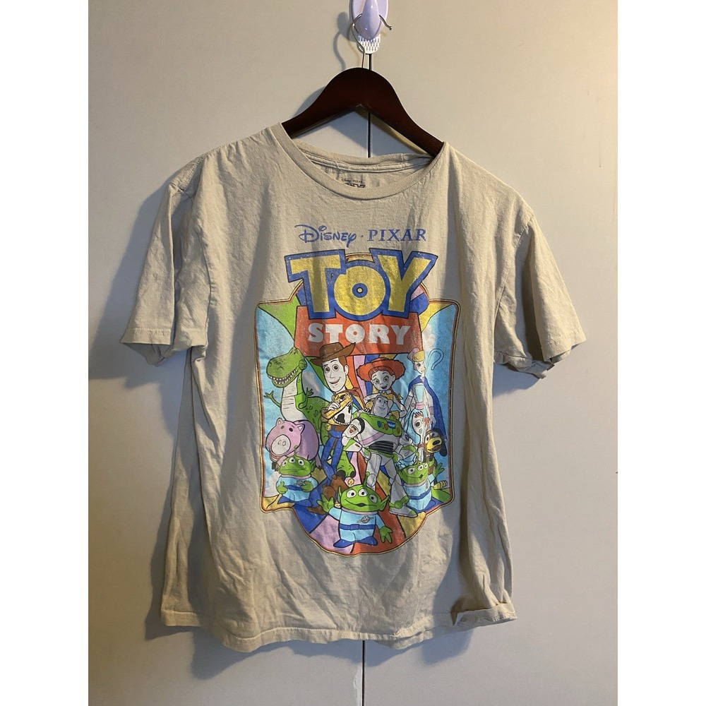 VTG Toy Story Disney Pixar Character Adult Crew Neck Beige T-Shirt Men's L